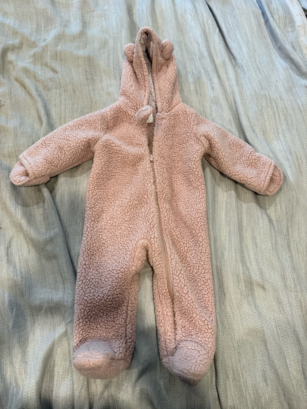 Carter's Plush Hooded Sherpa Romper in Light Pink with Floral Lining